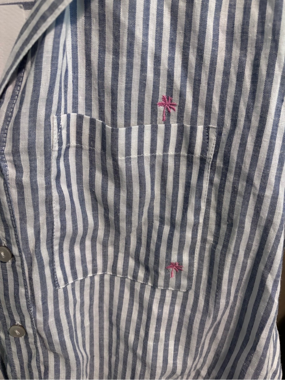 Beachlunchlounge Striped Blue Tie-Front Short Sleeve Shirt with Pink Embroidery - Picture 2 of 11